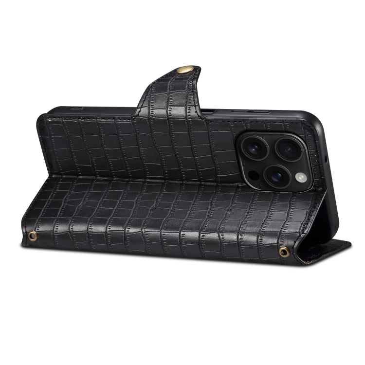 For iPhone 16 Pro Max Denior Crocodile Texture Oil Edge Leather Phone Case(Black) - free shipping - PMC Jewellery - Order now!