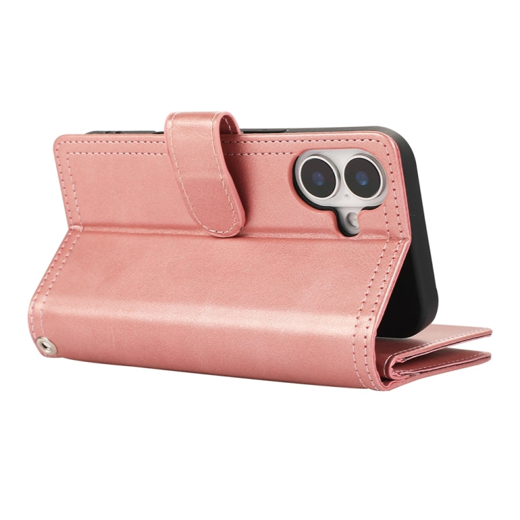 For iPhone 16 Plus Wristband Card Slot Leather Phone Case(Rose Gold) - iPhone 16 Plus Cases by PMC Jewellery | Online Shopping South Africa | PMC Jewellery | Buy Now Pay Later Mobicred