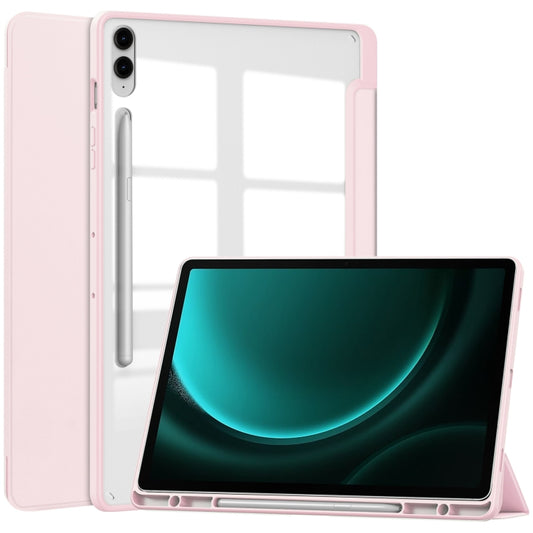 For Samsung Galaxy Tab S9 FE+ / S10+ Acrylic 3-folding Smart Leather Tablet Case with Pen Slot(Pink) - Galaxy Tab S9 FE+ by PMC Jewellery | Online Shopping South Africa | PMC Jewellery | Buy Now Pay Later Mobicred