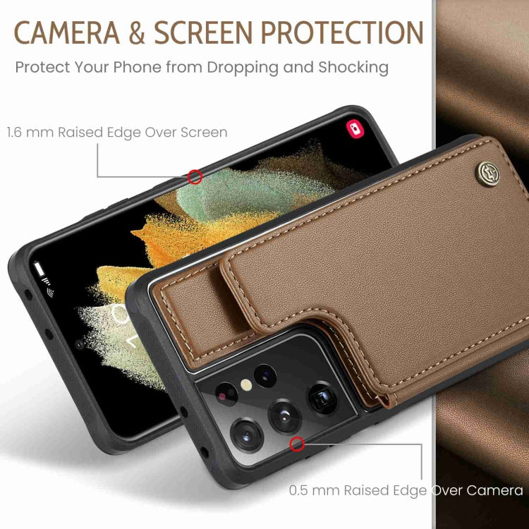 For Samsung Galaxy S21 Ultra 5G CaseMe C22 Card Slots Holder RFID Anti-theft Phone Case(Brown) - Galaxy S21 Ultra 5G Cases by CaseMe | Online Shopping South Africa | PMC Jewellery | Buy Now Pay Later Mobicred