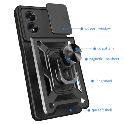 For OPPO A38 4G Global Sliding Camera Cover Design TPU Hybrid PC Phone Case(Black) - A38 Cases by PMC Jewellery | Online Shopping South Africa | PMC Jewellery