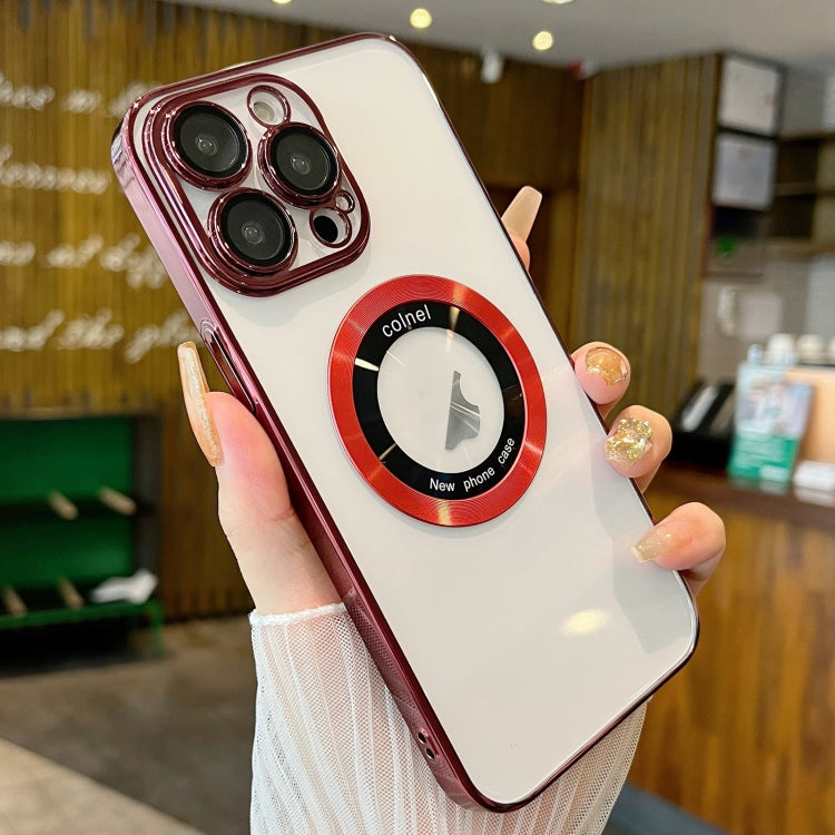 For iPhone 13 Pro Transparent Electroplated PC MagSafe Phone Case(Wine Red) - iPhone 13 Pro Cases by PMC TechLife | Online Shopping South Africa | PMC TechLife