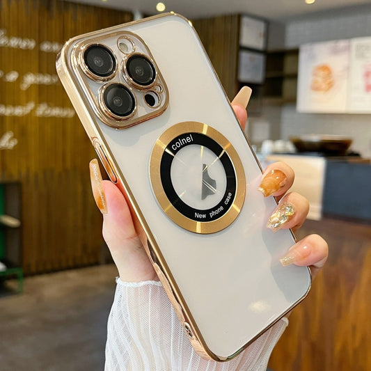 For iPhone 11 Pro Max Transparent Electroplated PC MagSafe Phone Case(Gold) - iPhone 11 Pro Max Cases by PMC Jewellery | Online Shopping South Africa | PMC Jewellery