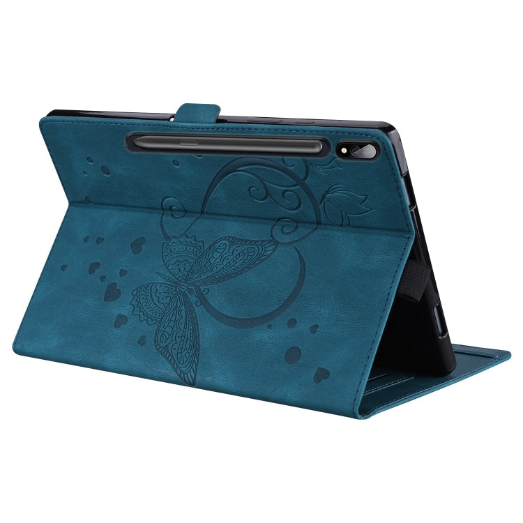 For Samsung Galaxy Tab S9 FE Love Butterfly Embossed Leather Tablet Case(Blue) - Other Galaxy Tab PC by PMC Jewellery | Online Shopping South Africa | PMC Jewellery | Buy Now Pay Later Mobicred