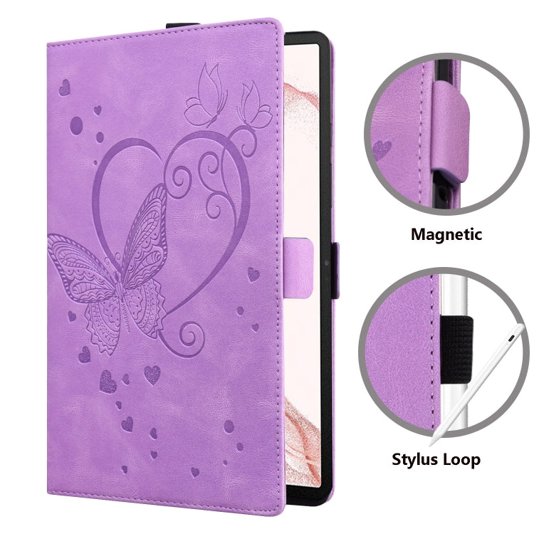 For Samsung Galaxy Tab S9 FE+ Love Butterfly Embossed Leather Tablet Case(Purple) - Galaxy Tab S9 FE+ by PMC Jewellery | Online Shopping South Africa | PMC Jewellery | Buy Now Pay Later Mobicred