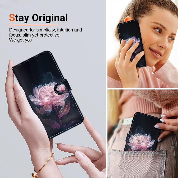 For Google Pixel 9 Pro Crystal Texture Colored Drawing Leather Phone Case(Purple Peony) - Google Cases by PMC Jewellery | Online Shopping South Africa | PMC Jewellery | Buy Now Pay Later Mobicred