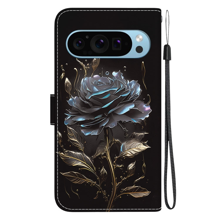 For Google Pixel 9 Pro Crystal Texture Colored Drawing Leather Phone Case(Black Rose) - free shipping - PMC TechLife - Order now!
