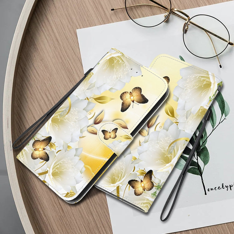 For Google Pixel 9 Crystal Texture Colored Drawing Leather Phone Case(Gold Butterfly Epiphyllum) - Google Cases by PMC TechLife | Online Shopping South Africa | PMC TechLife | Buy Now Pay Later Mobicred