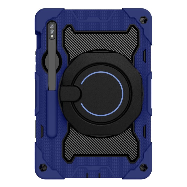 For Samsung Galaxy Tab S9 Armor Portable Rotating Ring Holder Silicone Tablet Case(Navy Blue) - Galaxy Tab S9 Cases by PMC Jewellery | Online Shopping South Africa | PMC Jewellery | Buy Now Pay Later Mobicred