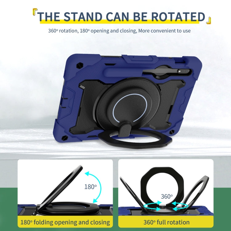 For Samsung Galaxy Tab S9 Armor Portable Rotating Ring Holder Silicone Tablet Case(Navy Blue) - Galaxy Tab S9 Cases by PMC Jewellery | Online Shopping South Africa | PMC Jewellery | Buy Now Pay Later Mobicred