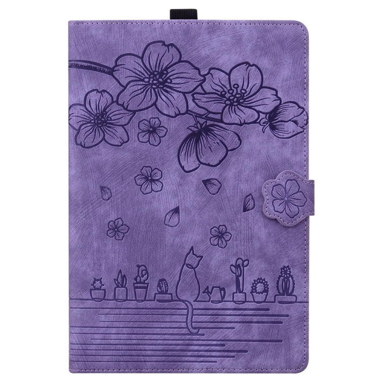 For iPad Pro 11 2024 Cartoon Sakura Cat Embossed Smart Leather Tablet Case(Purple) - iPad Pro 11 2024 Cases by PMC Jewellery | Online Shopping South Africa | PMC Jewellery | Buy Now Pay Later Mobicred