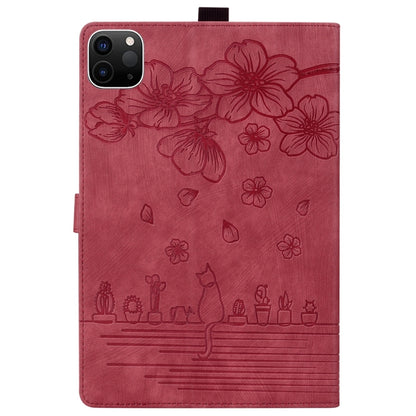 For iPad Pro 13 2024 Cartoon Sakura Cat Embossed Smart Leather Tablet Case(Red) - iPad Pro 13 2024 Cases by PMC Jewellery | Online Shopping South Africa | PMC Jewellery | Buy Now Pay Later Mobicred