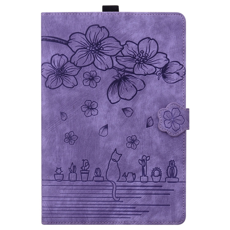For iPad Pro 13 2024 Cartoon Sakura Cat Embossed Smart Leather Tablet Case(Purple) - iPad Pro 13 2024 Cases by PMC Jewellery | Online Shopping South Africa | PMC Jewellery | Buy Now Pay Later Mobicred