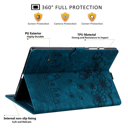 For Samsung Galaxy Tab S9 /S8 /S7 Cartoon Sakura Cat Embossed Smart Leather Tablet Case(Blue) - Galaxy Tab S9 Cases by PMC Jewellery | Online Shopping South Africa | PMC Jewellery | Buy Now Pay Later Mobicred