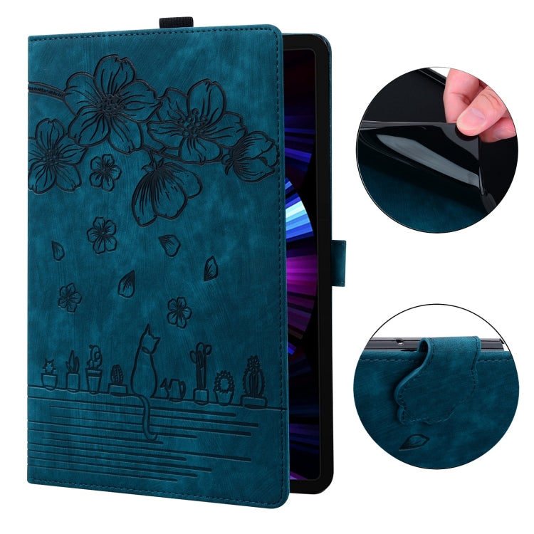 For Samsung Galaxy Tab S9 Ultra /S8 Ultra Cartoon Sakura Cat Embossed Leather Tablet Case(Blue) - free shipping - PMC Jewellery - Order now!