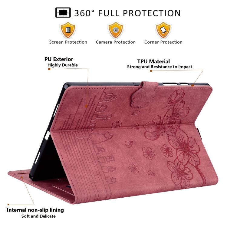 For Lenovo Tab P12 12.7 Cartoon Sakura Cat Embossed Leather Tablet Case(Red) - Lenovo by PMC TechLife | Online Shopping South Africa | PMC TechLife | Buy Now Pay Later Mobicred