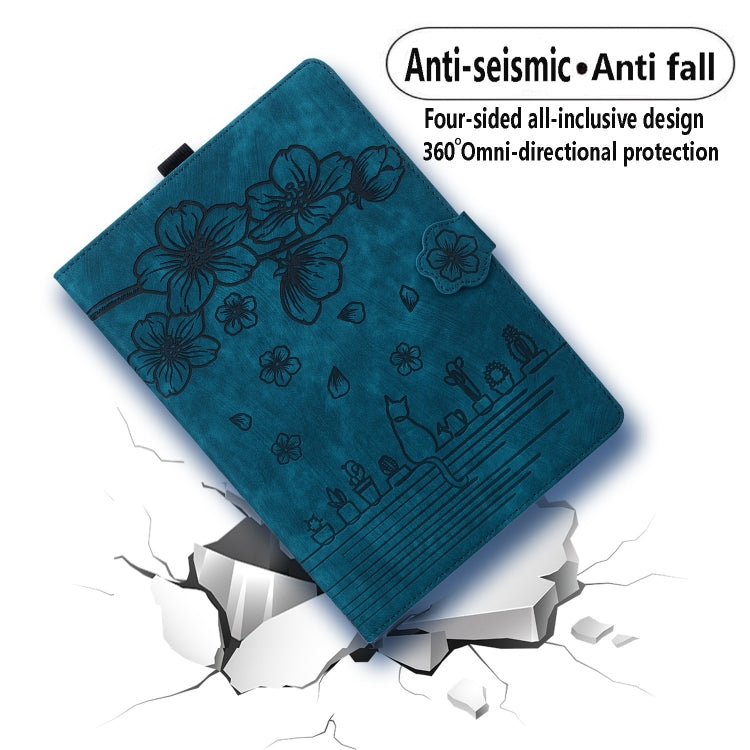 For Lenovo Tab P12 12.7 Cartoon Sakura Cat Embossed Leather Tablet Case(Blue) - Lenovo by PMC TechLife | Online Shopping South Africa | PMC TechLife | Buy Now Pay Later Mobicred