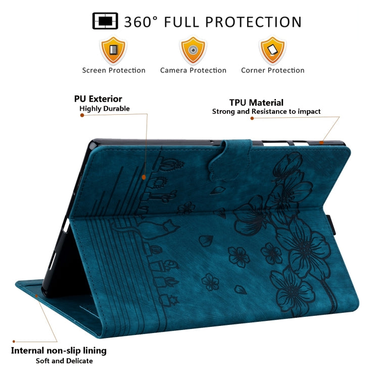 For Lenovo Tab P12 12.7 Cartoon Sakura Cat Embossed Leather Tablet Case(Blue) - Lenovo by PMC TechLife | Online Shopping South Africa | PMC TechLife | Buy Now Pay Later Mobicred
