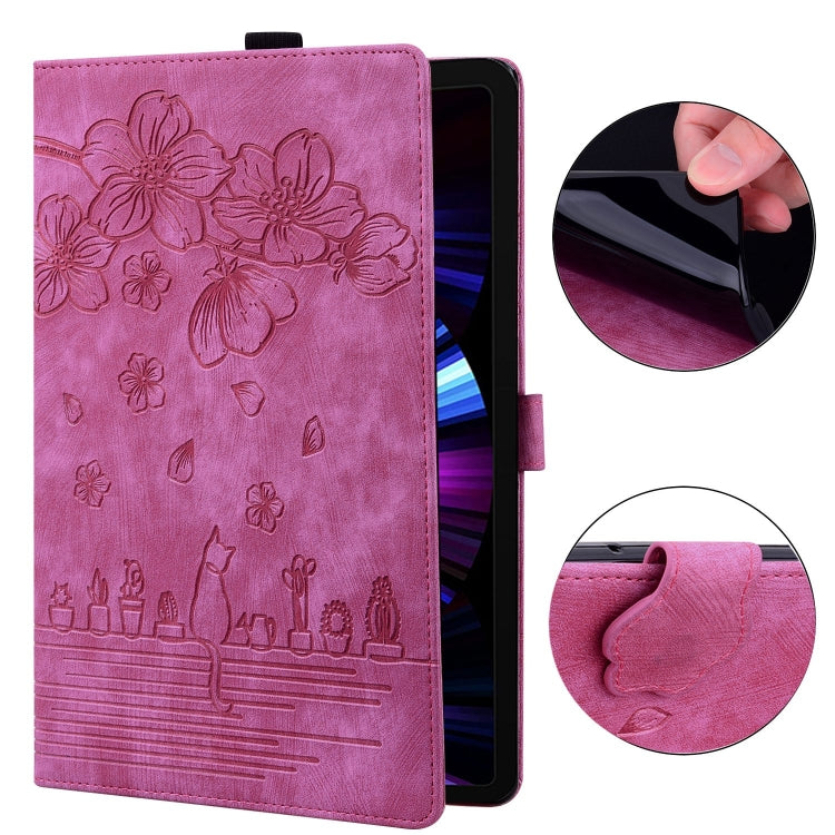 For Lenovo Tab M10 3rd Gen Cartoon Sakura Cat Embossed Leather Tablet Case(Rose Red) - Lenovo by PMC TechLife | Online Shopping South Africa | PMC TechLife | Buy Now Pay Later Mobicred