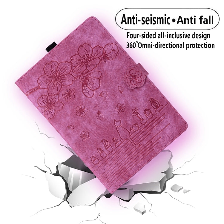 For Lenovo Tab M10 3rd Gen Cartoon Sakura Cat Embossed Leather Tablet Case(Rose Red) - Lenovo by PMC TechLife | Online Shopping South Africa | PMC TechLife | Buy Now Pay Later Mobicred