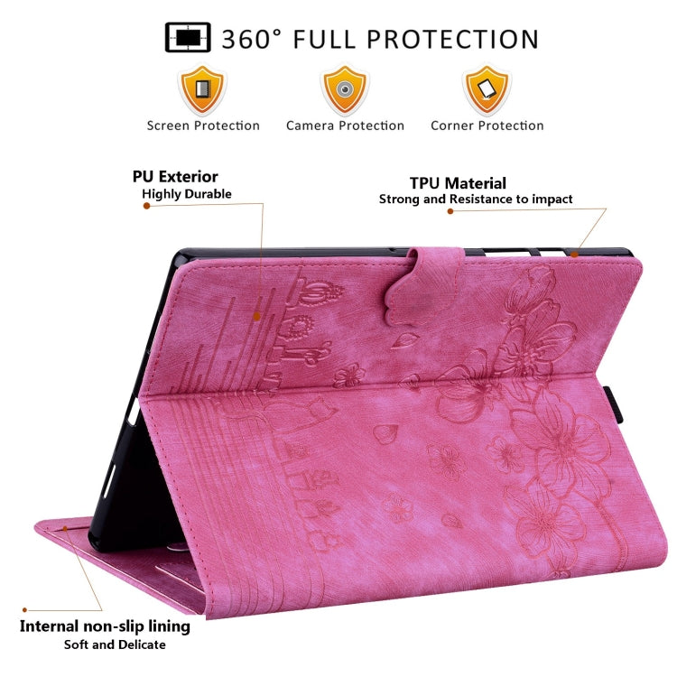 For Lenovo Tab M9 Cartoon Sakura Cat Embossed Leather Tablet Case(Rose Red) - Lenovo by PMC TechLife | Online Shopping South Africa | PMC TechLife | Buy Now Pay Later Mobicred