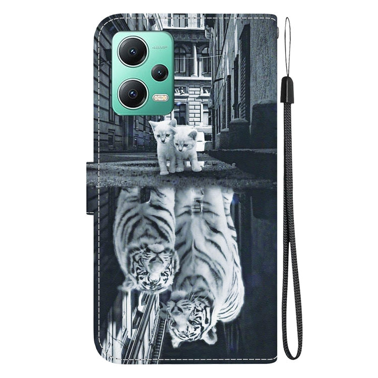 For Xiaomi Redmi Note 12 5G Crystal Texture Colored Drawing Leather Phone Case(Cat Tiger Reflection) - free shipping - PMC TechLife - Order now!