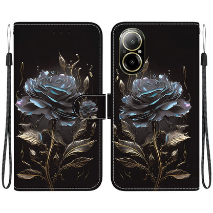 For Realme C67 4G Global Crystal Texture Colored Drawing Leather Phone Case(Black Rose) - C67 Cases by PMC Jewellery | Online Shopping South Africa | PMC Jewellery | Buy Now Pay Later Mobicred