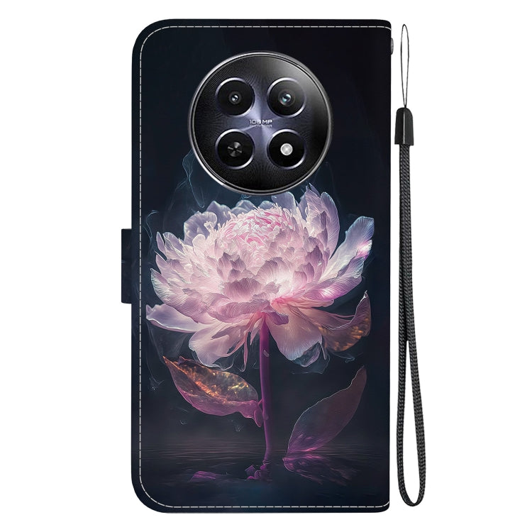 For Realme 12 5G Crystal Texture Colored Drawing Leather Phone Case(Purple Peony) - Realme Cases by PMC TechLife | Online Shopping South Africa | PMC TechLife | Buy Now Pay Later Mobicred