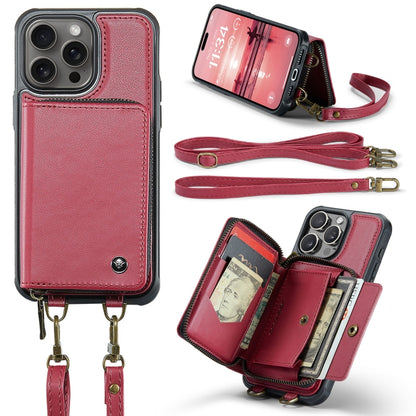 For iPhone 16 Pro Max JEEHOOD C22 Series Zipper Wallet Leather Phone Case with Dual Lanyard(Red) - iPhone 16 Pro Max Cases by JEEHOOD | Online Shopping South Africa | PMC Jewellery | Buy Now Pay Later Mobicred