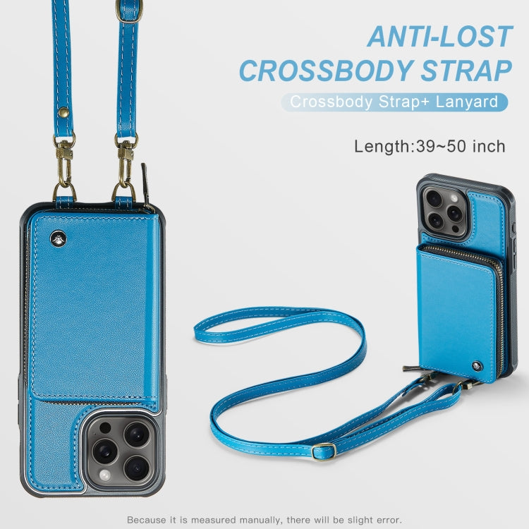 For iPhone 16 Pro JEEHOOD C22 Series Zipper Wallet Leather Phone Case with Dual Lanyard(Blue) - iPhone 16 Pro Cases by JEEHOOD | Online Shopping South Africa | PMC Jewellery | Buy Now Pay Later Mobicred