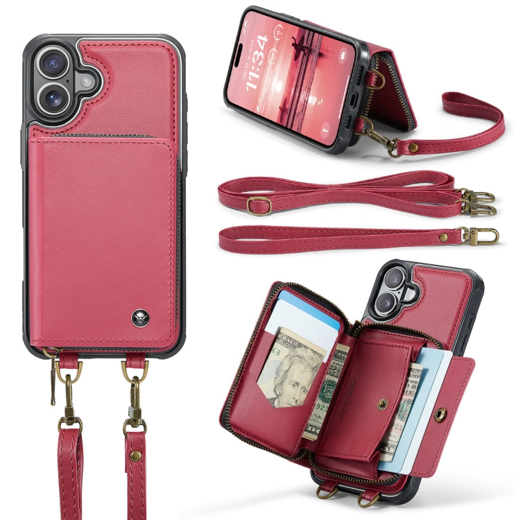 For iPhone 16 JEEHOOD C22 Series Zipper Wallet Leather Phone Case with Dual Lanyard(Red) - iPhone 16 Cases by JEEHOOD | Online Shopping South Africa | PMC Jewellery | Buy Now Pay Later Mobicred