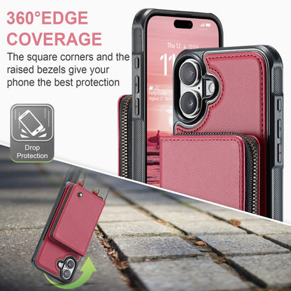 For iPhone 16 JEEHOOD C22 Series Zipper Wallet Leather Phone Case with Dual Lanyard(Red) - iPhone 16 Cases by JEEHOOD | Online Shopping South Africa | PMC Jewellery | Buy Now Pay Later Mobicred