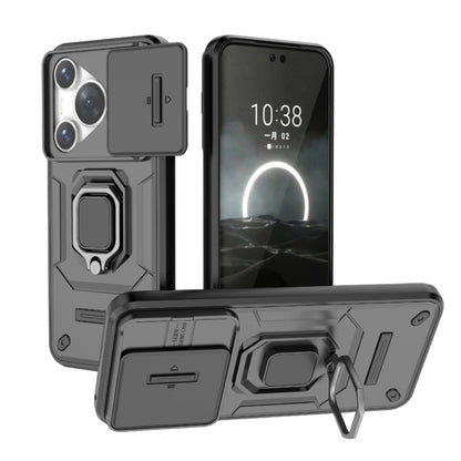 For Huawei Pura 70 Sliding Camshield TPU + PC Shockproof Phone Case with Holder(Black) - Huawei Cases by PMC Jewellery | Online Shopping South Africa | PMC Jewellery | Buy Now Pay Later Mobicred