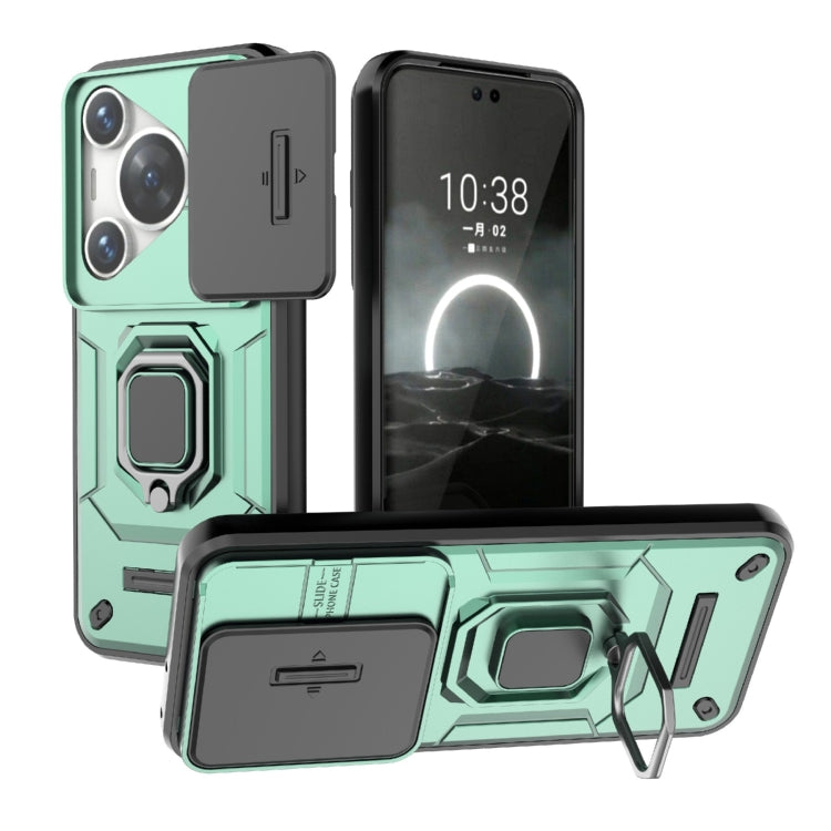 For Huawei Pura 70 Pro / Pura 70 Pro+ Sliding Camshield TPU + PC Shockproof Phone Case with Holder(Green) - Huawei Cases by PMC Jewellery | Online Shopping South Africa | PMC Jewellery | Buy Now Pay Later Mobicred