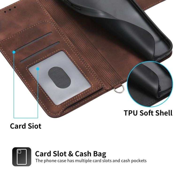 For iPhone 16e Skin-feel Flowers Embossed Wallet Leather Phone Case(Brown) - iPhone 16e Cases by PMC TechLife | Online Shopping South Africa | PMC TechLife | Buy Now Pay Later Mobicred