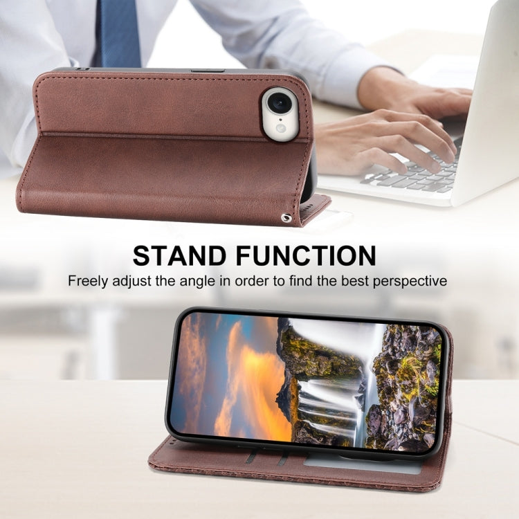 For iPhone 16e Cubic Grid Calf Texture Magnetic Leather Phone Case(Brown) - iPhone 16e Cases by PMC TechLife | Online Shopping South Africa | PMC TechLife | Buy Now Pay Later Mobicred
