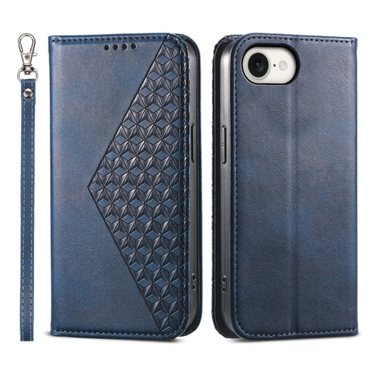 For iPhone 16e Cubic Grid Calf Texture Magnetic Leather Phone Case(Blue) - iPhone 16e Cases by PMC Jewellery | Online Shopping South Africa | PMC Jewellery | Buy Now Pay Later Mobicred