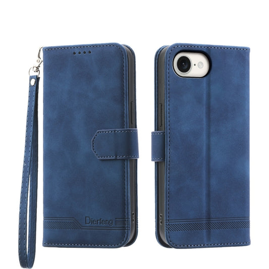 For iPhone 16e Dierfeng Dream Line TPU + PU Leather Phone Case(Blue) - iPhone 16e Cases by PMC Jewellery | Online Shopping South Africa | PMC Jewellery | Buy Now Pay Later Mobicred