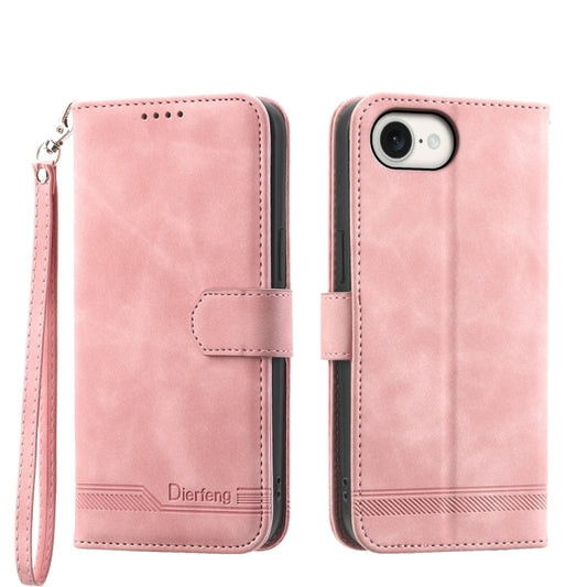 For iPhone 16e Dierfeng Dream Line TPU + PU Leather Phone Case(Pink) - iPhone 16e Cases by PMC Jewellery | Online Shopping South Africa | PMC Jewellery | Buy Now Pay Later Mobicred