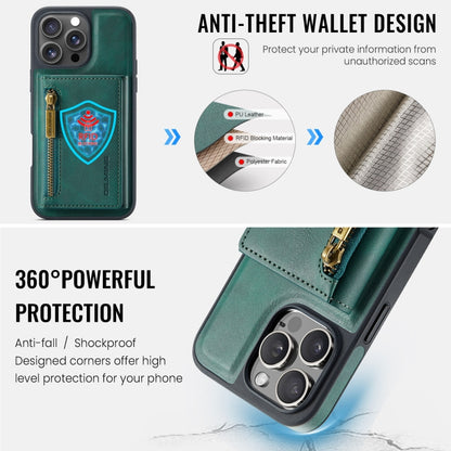 For iPhone 16 Pro Max DG.MING M5 Series Zip RFID Multi Card Detachable Leather Phone Case(Green) - iPhone 16 Pro Max Cases by DG.MING | Online Shopping South Africa | PMC Jewellery | Buy Now Pay Later Mobicred