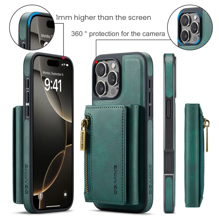 For iPhone 16 Pro DG.MING M5 Series Zip RFID Multi Card Detachable Leather Phone Case(Green) - iPhone 16 Pro Cases by DG.MING | Online Shopping South Africa | PMC Jewellery | Buy Now Pay Later Mobicred