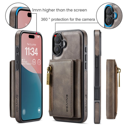 For iPhone 16 DG.MING M5 Series Zip RFID Multi Card Detachable Leather Phone Case(Coffee) - iPhone 16 Cases by DG.MING | Online Shopping South Africa | PMC Jewellery | Buy Now Pay Later Mobicred