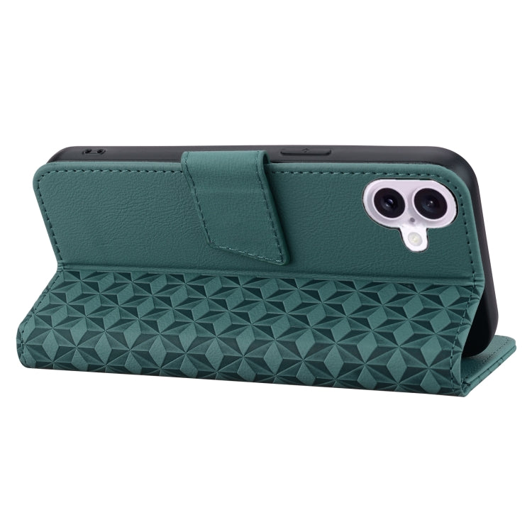 For iPhone 16 Business Diamond Buckle Leather Phone Case with Lanyard(Green) - iPhone 16 Cases by PMC TechLife | Online Shopping South Africa | PMC TechLife | Buy Now Pay Later Mobicred