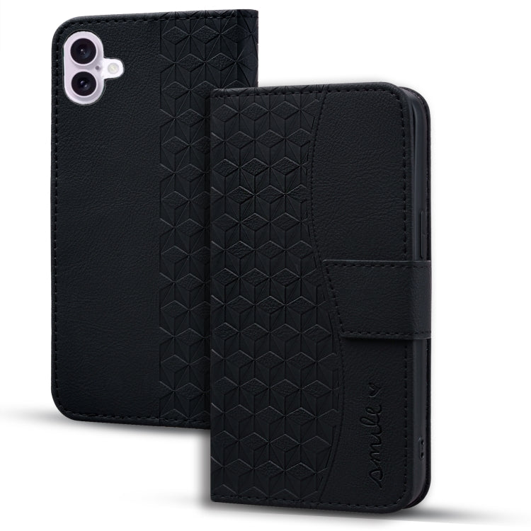 For iPhone 16 Plus Business Diamond Buckle Leather Phone Case with Lanyard(Black) - iPhone 16 Plus Cases by PMC Jewellery | Online Shopping South Africa | PMC Jewellery | Buy Now Pay Later Mobicred