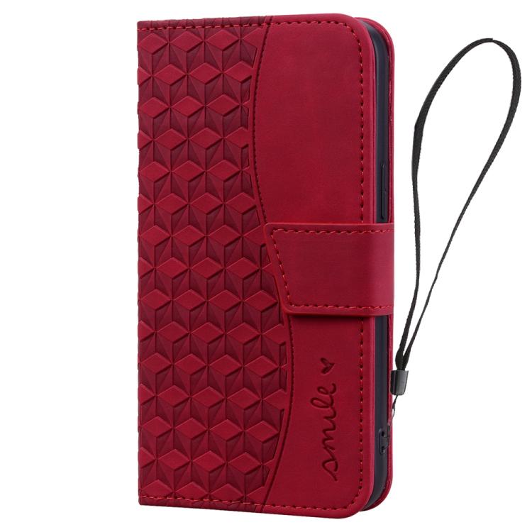 For iPhone 16e Business Diamond Buckle Leather Phone Case with Lanyard(Wine Red) - iPhone 16e Cases by PMC TechLife | Online Shopping South Africa | PMC TechLife | Buy Now Pay Later Mobicred