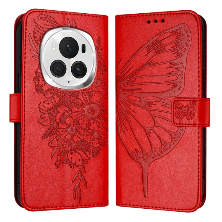 For Honor Magic6 Pro 5G Global Embossed Butterfly Leather Phone Case(Red) - Honor Cases by PMC Jewellery | Online Shopping South Africa | PMC Jewellery | Buy Now Pay Later Mobicred