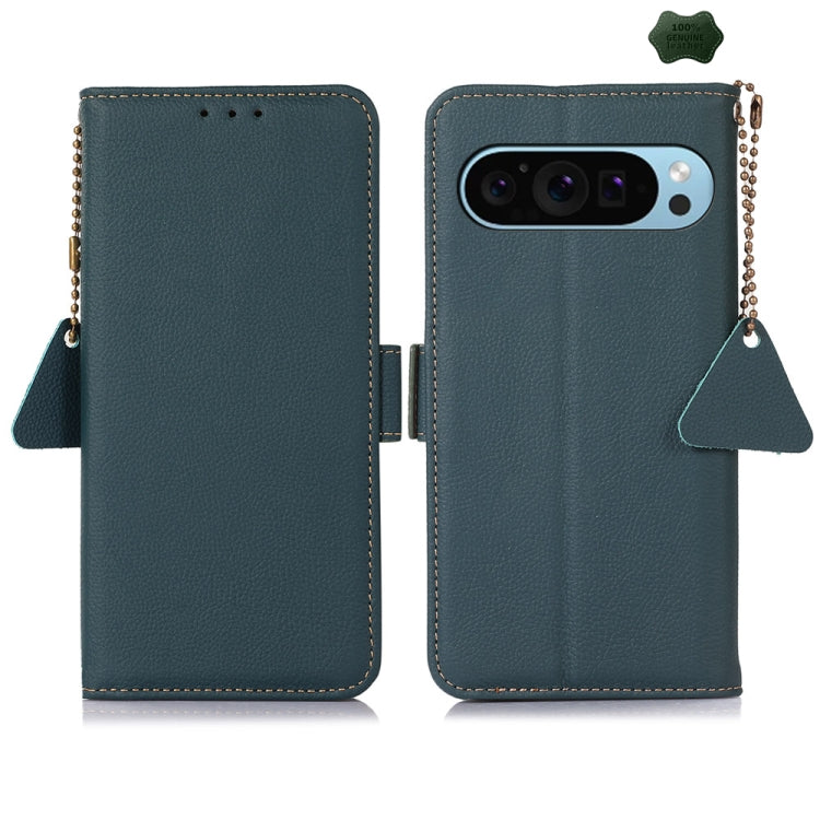 For Google Pixel 9 Side-Magnetic TJ Genuine Leather RFID Phone Case(Green) - Google Cases by PMC Jewellery | Online Shopping South Africa | PMC Jewellery | Buy Now Pay Later Mobicred