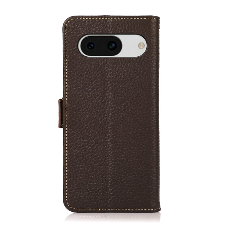 For Google Pixel 8a KHAZNEH Side-Magnetic Litchi Genuine Leather RFID Phone Case(Brown) - Google Cases by PMC TechLife | Online Shopping South Africa | PMC TechLife | Buy Now Pay Later Mobicred