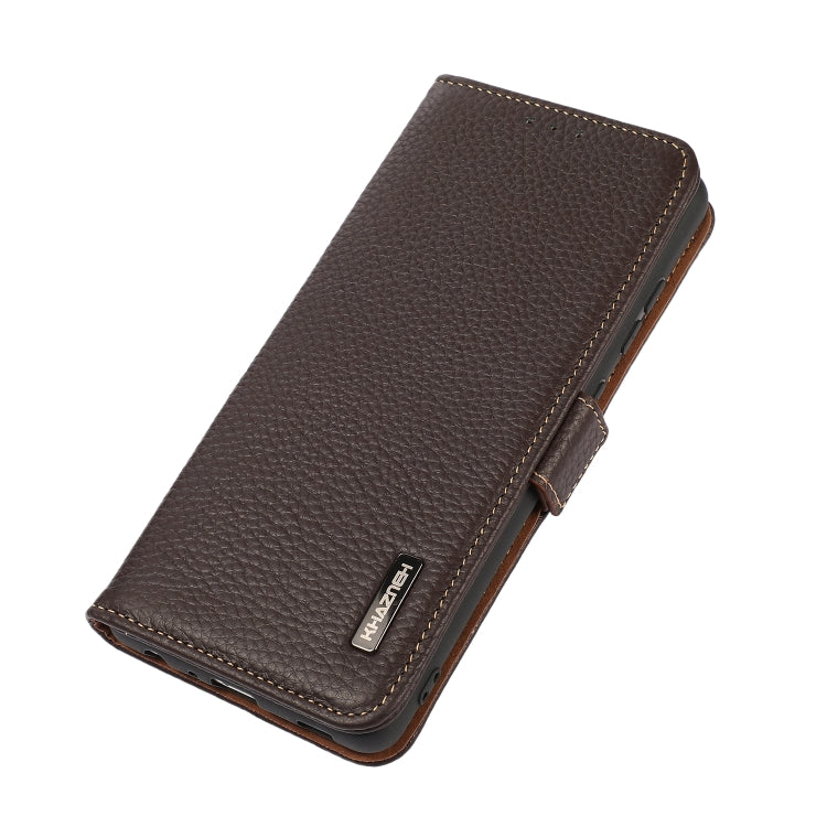 For Google Pixel 8a KHAZNEH Side-Magnetic Litchi Genuine Leather RFID Phone Case(Brown) - Google Cases by PMC TechLife | Online Shopping South Africa | PMC TechLife | Buy Now Pay Later Mobicred