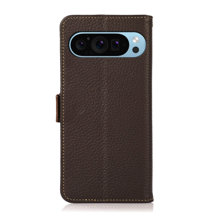 For Google Pixel 9 KHAZNEH Side-Magnetic Litchi Genuine Leather RFID Phone Case(Brown) - Google Cases by PMC Jewellery | Online Shopping South Africa | PMC Jewellery | Buy Now Pay Later Mobicred